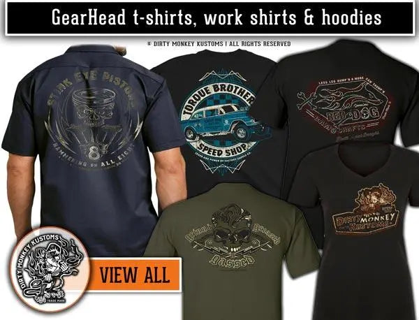 Hot Rod, Rat Rod & Rockabilly Car Shirts & Apparel | Dirty Monkey Kustoms USA GearHead Apparel
