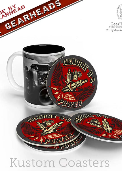 Kustom Hot Rod Coffee Coasters | Dirty Monkey Kustoms USA GearHead Apparel