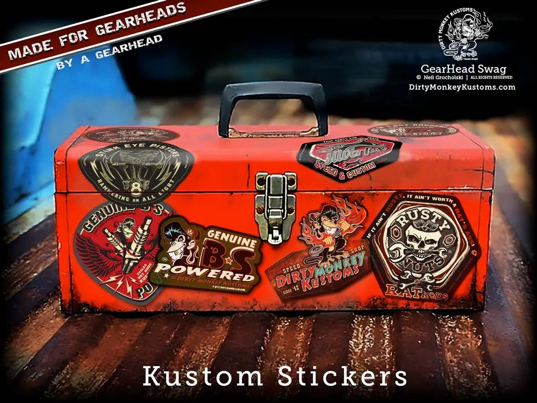 Hot Rod, Rat Rod, Biker & GearHead Tool Box Stickers by Dirty Monkey Kustoms