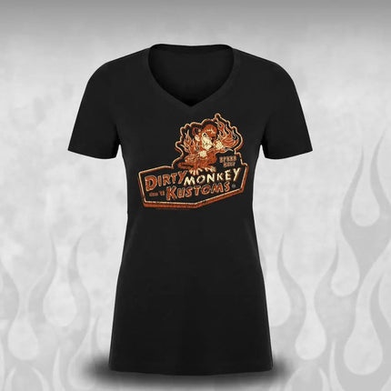 Women's "Dirty Monkey Kustoms" Speed Shop Vintage car t shirts - Dirty Monkey Kustoms USA GearHead Apparel - USA