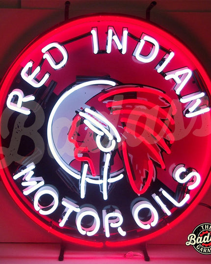 Gas - Red Indian Motor Oils Neon Sign With Backing image 0