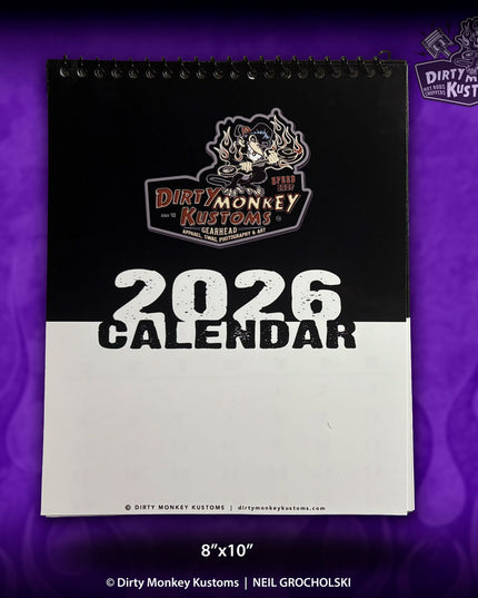 2026 Dirty Monkey Kustoms Hot Rod Art Calendar 8x10 - Spiral