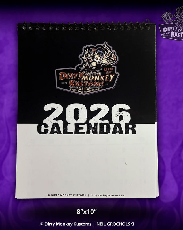2026 Dirty Monkey Kustoms Hot Rod Art Calendar 8x10 - Spiral