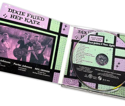 Dixie Fried Hep Katz - Loud Guitars & Neon Lights - Rockabilly CD liner - Dirty Monkey Kustoms GearHead Apparel