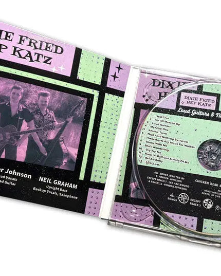 Dixie Fried Hep Katz - Loud Guitars & Neon Lights - Rockabilly CD liner - Dirty Monkey Kustoms GearHead Apparel