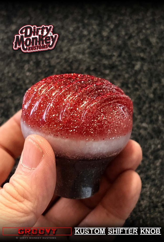'Groovy' Red Metal Flake Shifter Knob 05
