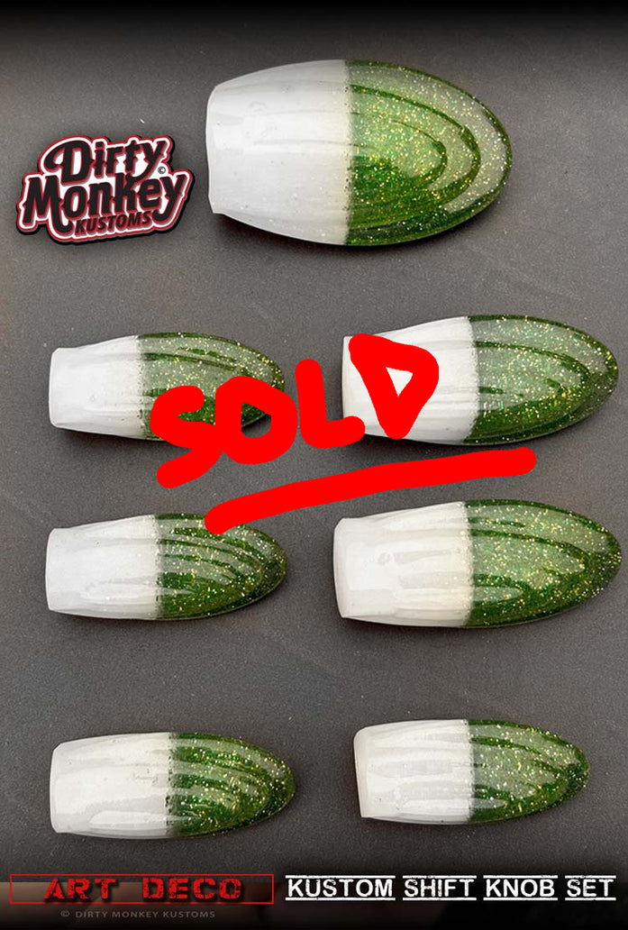 Art Deco - Green / White Metal Flake Shift Knob Set - 01