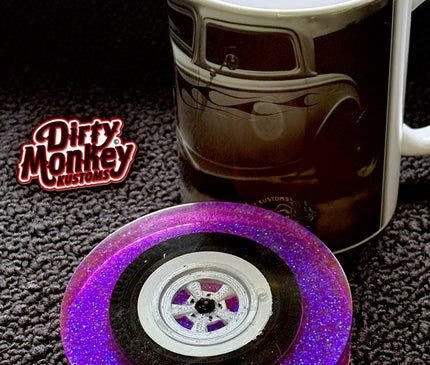 White Wall - Hot Rod Blue & Salmon Metal Flake Coaster 2