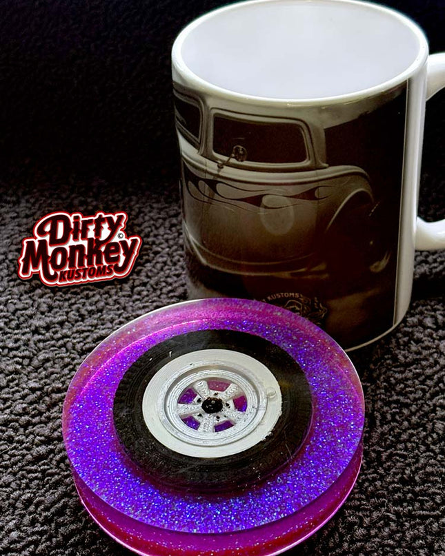 White Wall - Hot Rod Blue Metal Flake Coaster 1