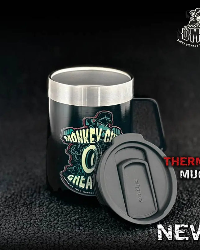 Monkey Grip - Insulated Shop Mug (14oz) - Dirty Monkey Kustoms