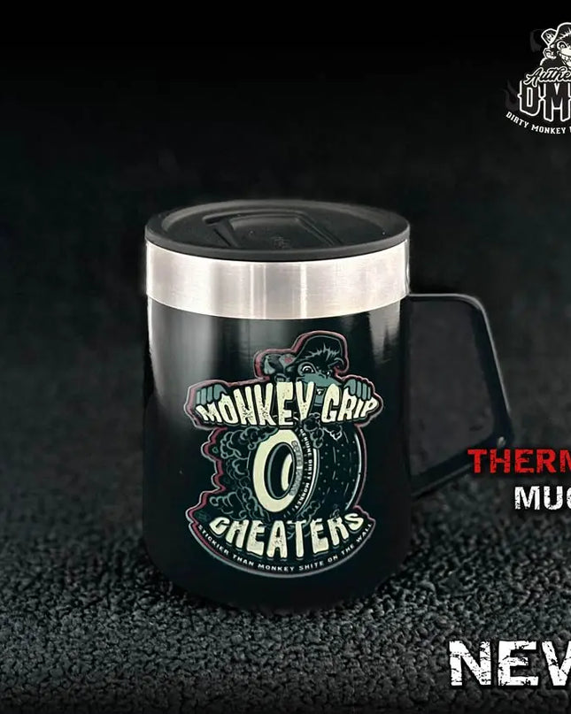 Monkey Grip - Insulated Shop Mug (14oz) - Dirty Monkey Kustoms