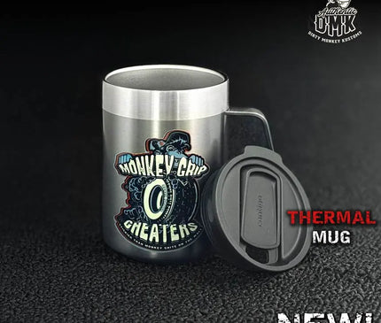 Monkey Grip - Insulated Shop Mug (14oz) - Dirty Monkey Kustoms GearHead Swag