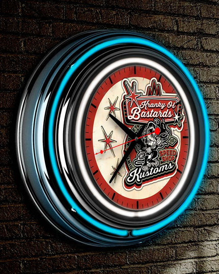 Kranky Ol' Bastards Neon Retro Wall Clock BadAss Garage