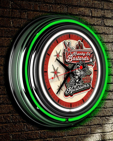 Kranky Ol' Bastards Neon Retro Wall Clock BadAss Garage