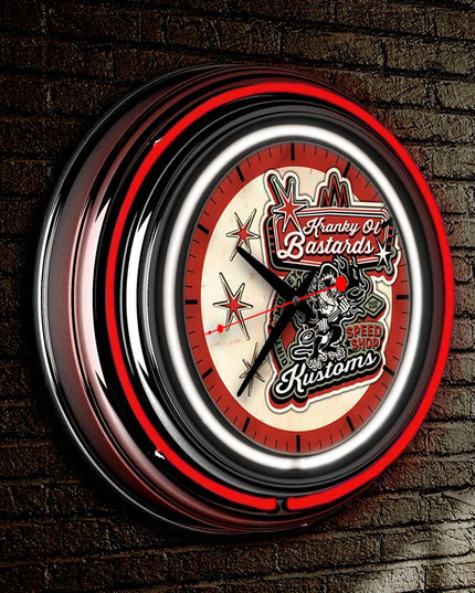Kranky Ol' Bastards Neon Retro Wall Clock BadAss Garage