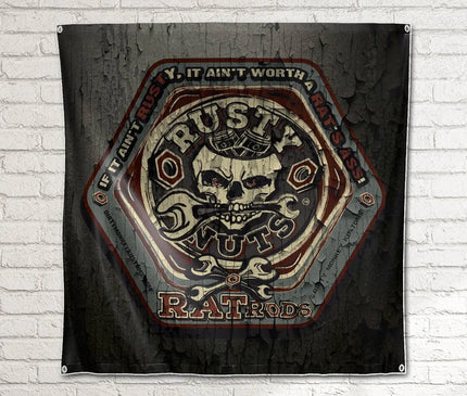 "RUSTY NUTS RAT RODS" garage sign print