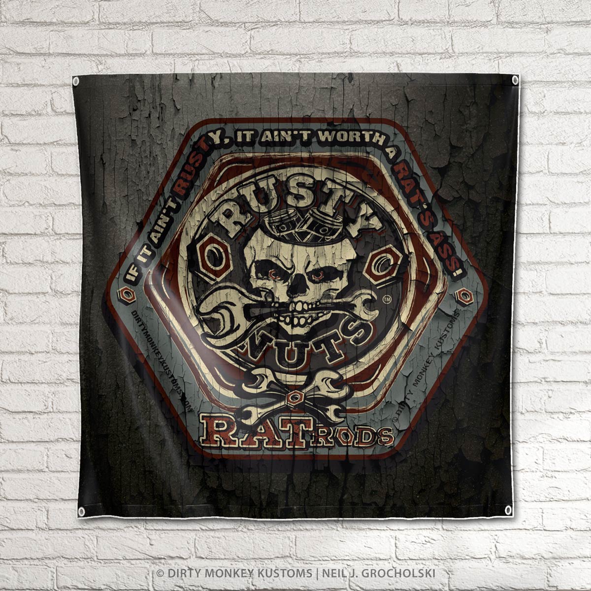 "RUSTY NUTS RAT RODS" garage sign print