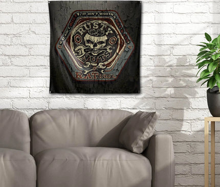 "RUSTY NUTS RAT RODS" garage sign print