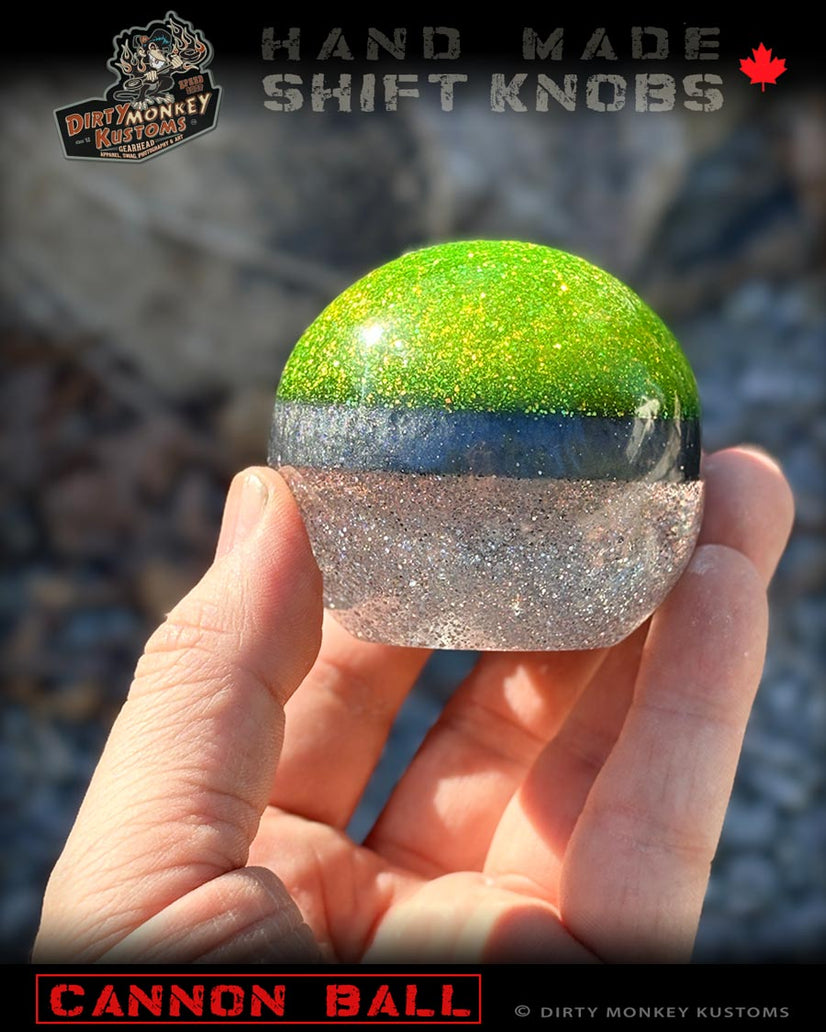 Cannon Ball - Lime Green Metal Flake Shifter Knob - 03