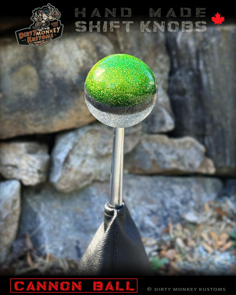 Cannon Ball - Lime Green Metal Flake Shifter Knob - 03