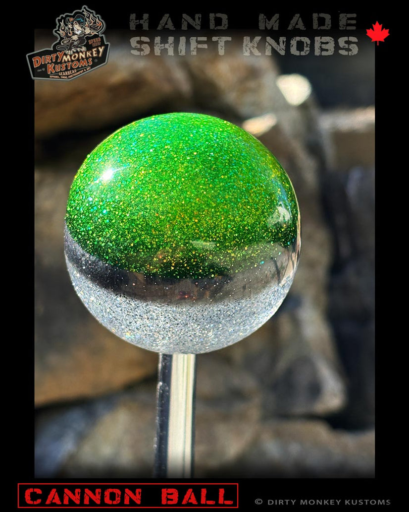 Cannon Ball - Lime Green Metal Flake Shifter Knob - 03