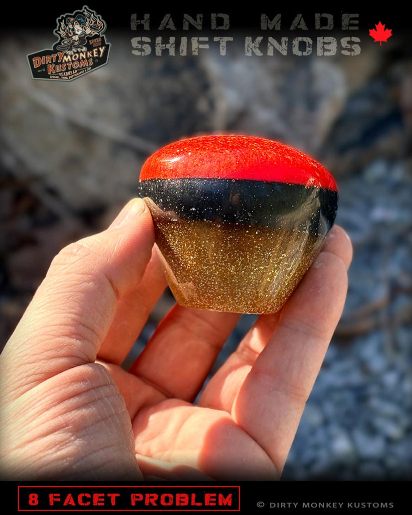 8 Facet Problem -Red Hot Rod Metal Flake Shifter Knob - 01