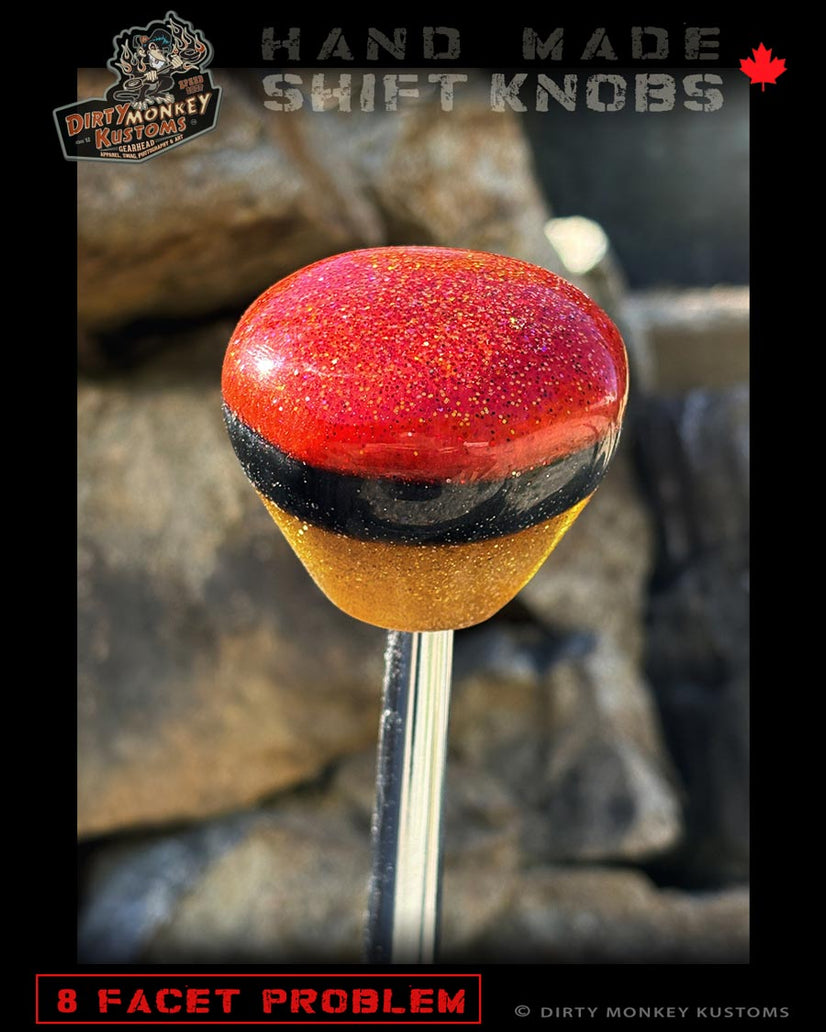 8 Facet Problem -Red Hot Rod Metal Flake Shifter Knob - 01