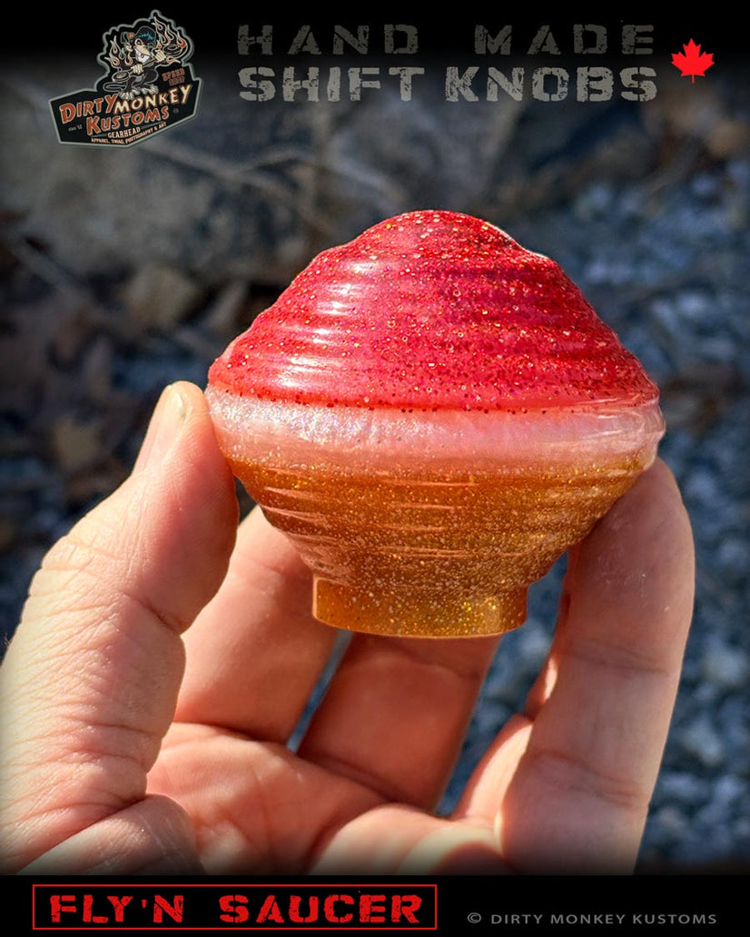 'Fly'n Saucer' Red Hot Rod Metal Flake Shifter Knob 02