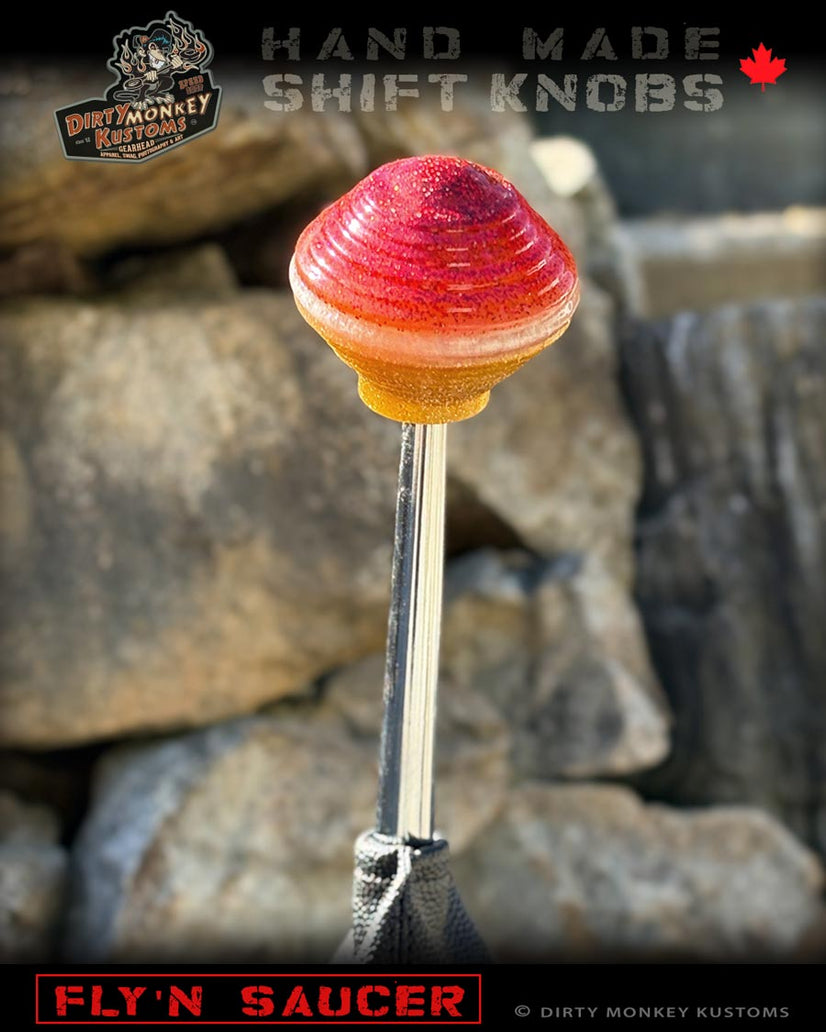 'Fly'n Saucer' Red Hot Rod Metal Flake Shifter Knob 02