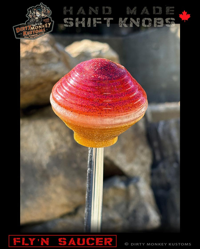 'Fly'n Saucer' Red Hot Rod Metal Flake Shifter Knob 02