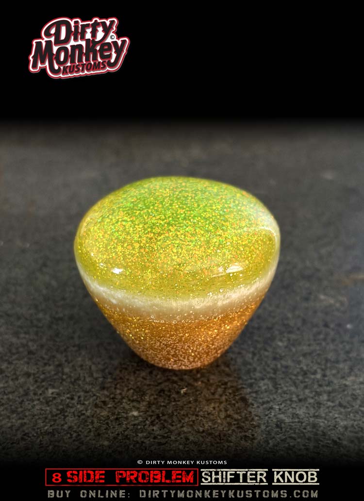'8 Sided Problem' - Lime Green Rat Rod Metal Flake Shifter Knob - 7