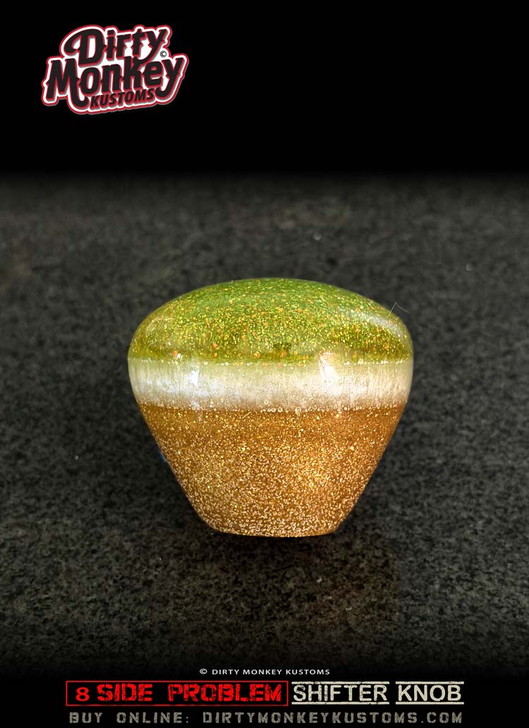 '8 Sided Problem' - Lime Green Rat Rod Metal Flake Shifter Knob - 7