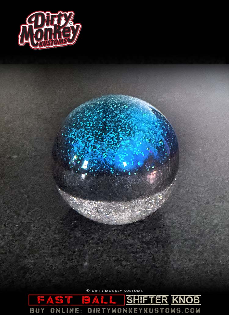 Fast Ball - Blue Retro Metal Flake Shifter Knob - 7