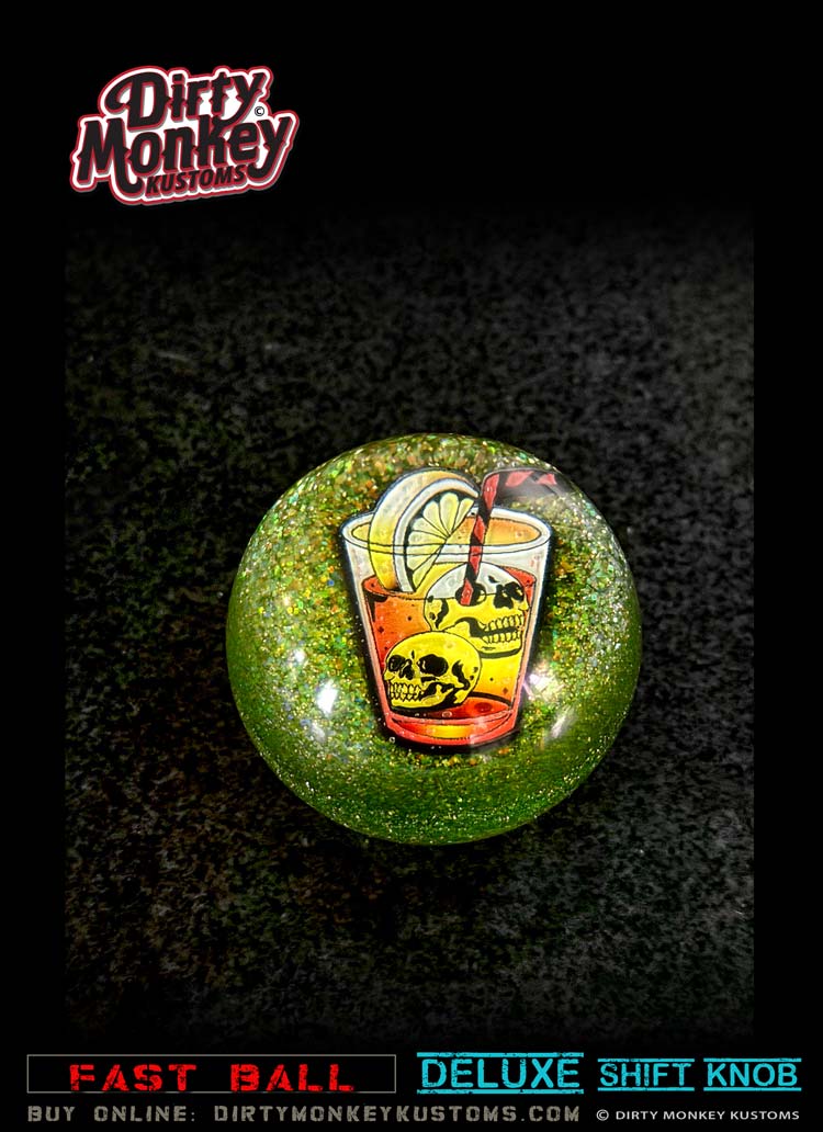 'Tequila Sunrise' Deluxe - Fast Ball - Green Metal Flake Shifter Knob - 10