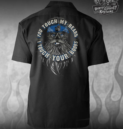 Touch My Beard  Mechanic Shirt (Black)