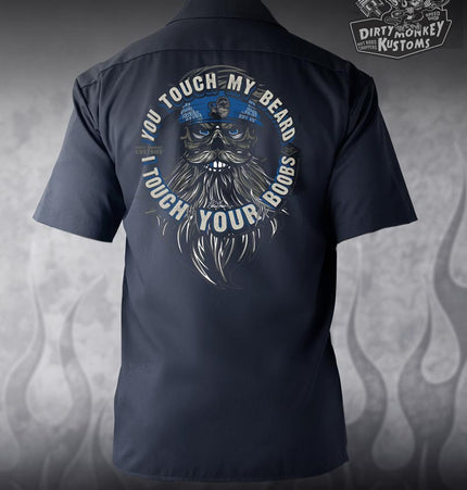 Touch My Beard  Mechanic Shirt (Navy Blue)