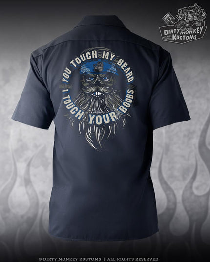 Touch My Beard  Mechanic Shirt (Navy Blue)