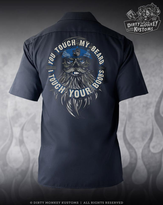 Touch My Beard  Mechanic Shirt (Navy Blue)