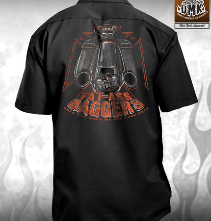FAT ASS BAGGERS - biker mechanic shirt Dirty Monkey Kustoms