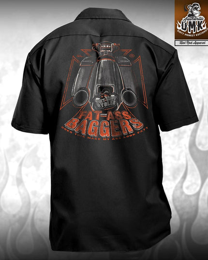 FAT ASS BAGGERS - biker mechanic shirt Dirty Monkey Kustoms