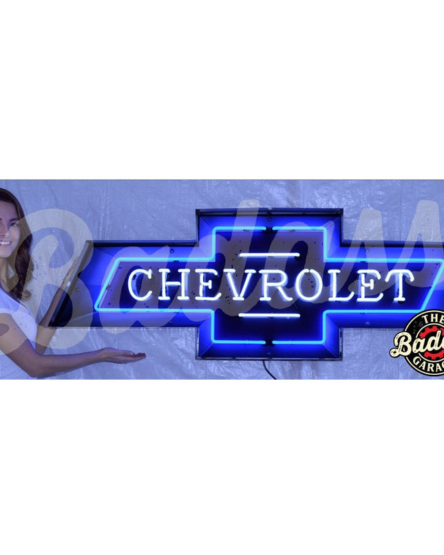 5 Foot Chevy Bowtie Neon Sign in a Steel Can image 0