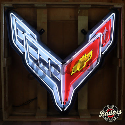 Chevy Corvette C8 40" Glass Neon Sign In Shaped Steel Can image 0