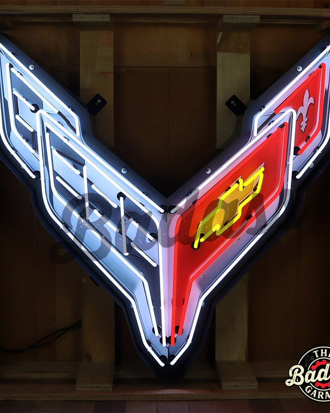 Chevy Corvette C8 40" Glass Neon Sign In Shaped Steel Can image 0