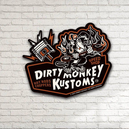 Dirty Monkey Kustoms Metal Wall Sign - Man Cave Tin Sign