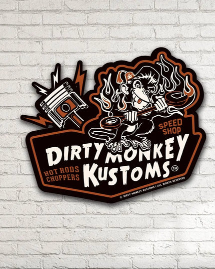 Dirty Monkey Kustoms Metal Wall Sign - Man Cave Tin Sign
