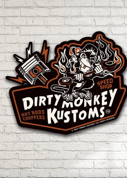 Dirty Monkey Kustoms Metal Wall Sign - Man Cave Tin Sign
