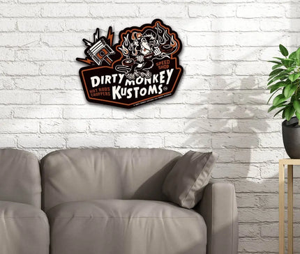 Dirty Monkey Kustoms Metal Wall Sign - Man Cave Tin Sign