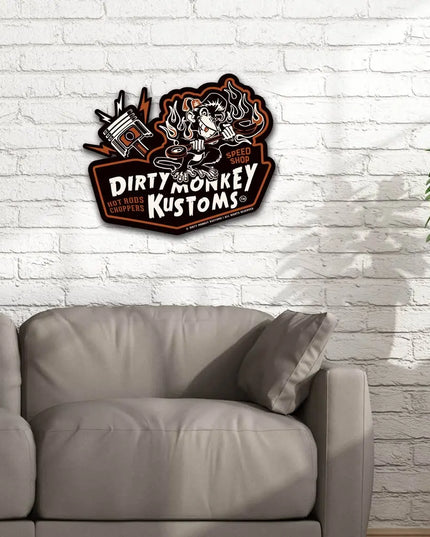 Dirty Monkey Kustoms Metal Wall Sign - Man Cave Tin Sign