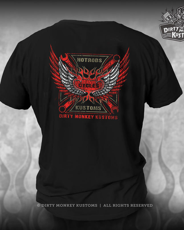 Winged Iron Cross - Biker Tee - Red