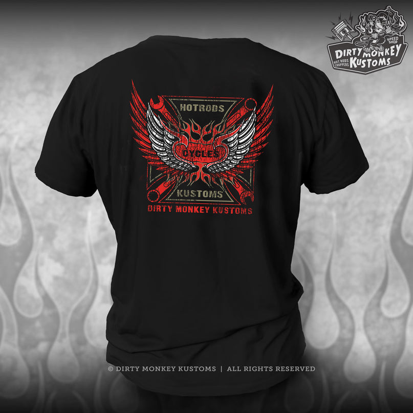 Winged Iron Cross - Biker Tee - Red
